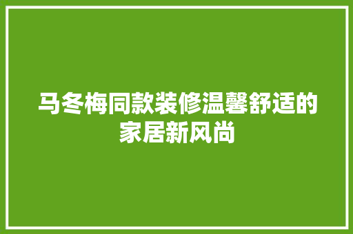 马冬梅同款装修温馨舒适的家居新风尚