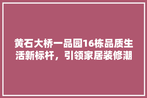 黄石大桥一品园16栋品质生活新标杆，引领家居装修潮流 设计原则