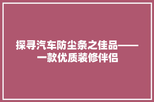 探寻汽车防尘条之佳品——一款优质装修伴侣