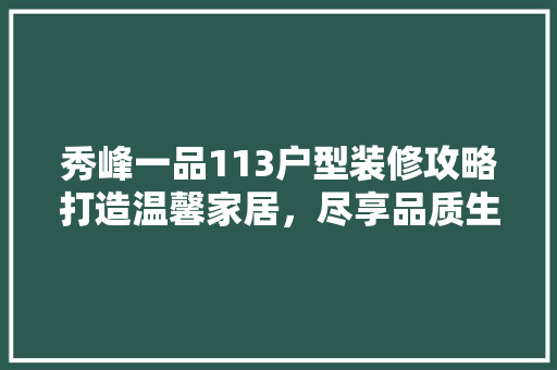 秀峰一品113户型装修攻略打造温馨家居，尽享品质生活