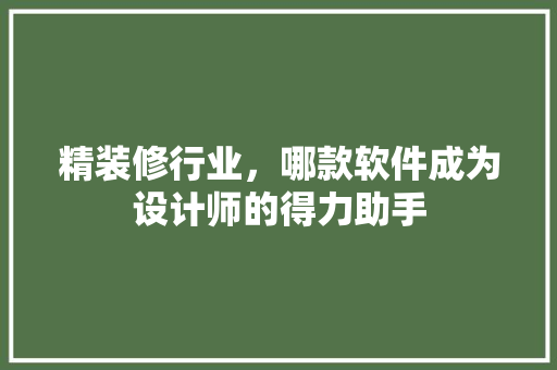 精装修行业，哪款软件成为设计师的得力助手