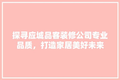 探寻应城品客装修公司专业品质，打造家居美好未来