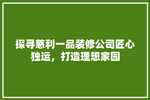 探寻慈利一品装修公司匠心独运，打造理想家园
