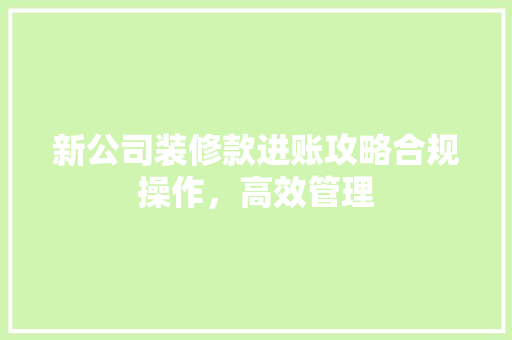 新公司装修款进账攻略合规操作，高效管理