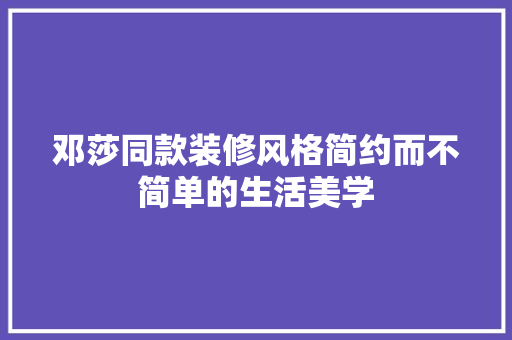 邓莎同款装修风格简约而不简单的生活美学