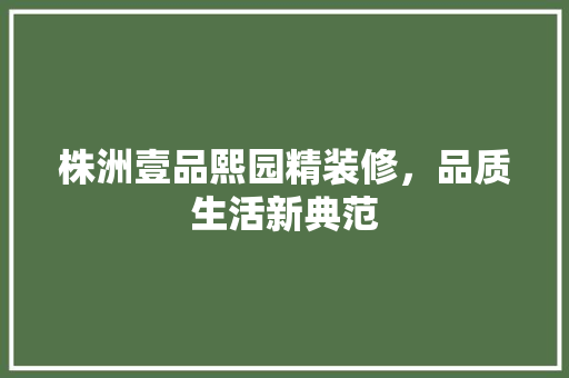 株洲壹品熙园精装修，品质生活新典范