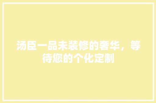 汤臣一品未装修的奢华，等待您的个化定制