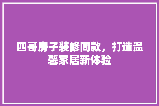 四哥房子装修同款，打造温馨家居新体验