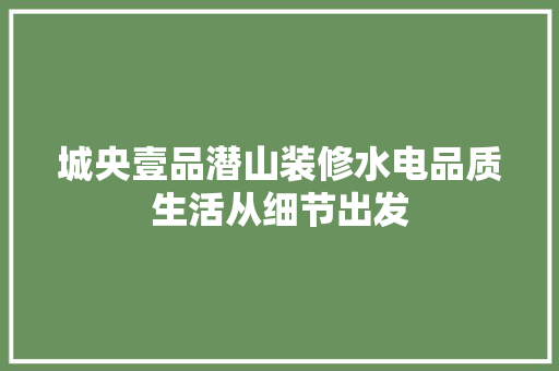 城央壹品潜山装修水电品质生活从细节出发