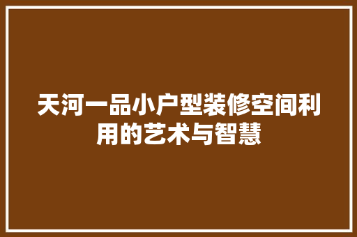 天河一品小户型装修空间利用的艺术与智慧