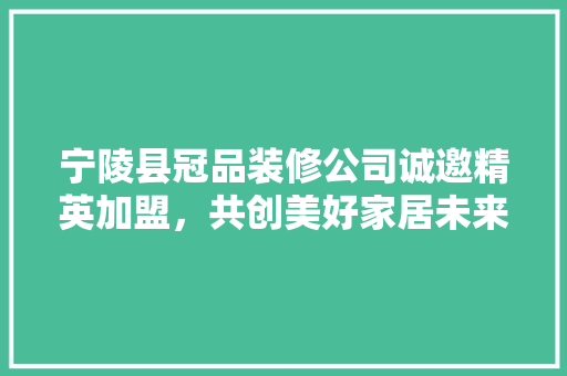 宁陵县冠品装修公司诚邀精英加盟，共创美好家居未来