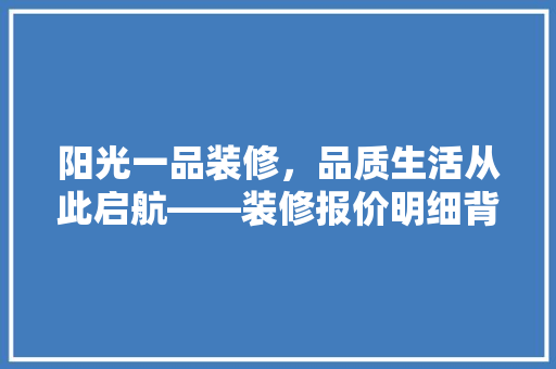 阳光一品装修，品质生活从此启航——装修报价明细背后的智慧与匠心