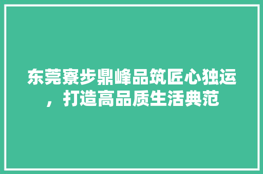 东莞寮步鼎峰品筑匠心独运，打造高品质生活典范