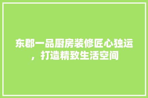 东郡一品厨房装修匠心独运，打造精致生活空间