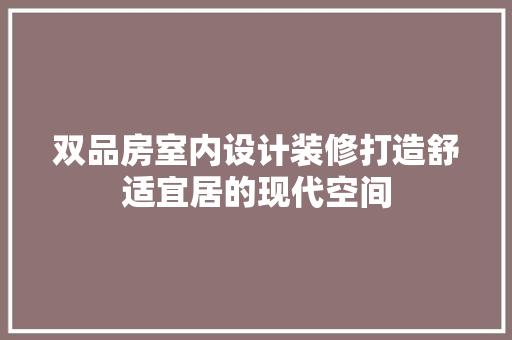 双品房室内设计装修打造舒适宜居的现代空间 材料设备