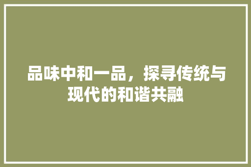 品味中和一品，探寻传统与现代的和谐共融