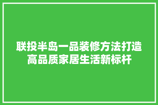 联投半岛一品装修方法打造高品质家居生活新标杆