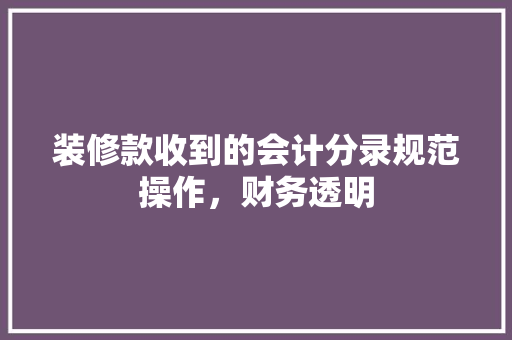 装修款收到的会计分录规范操作，财务透明