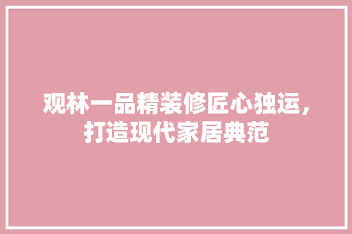 观林一品精装修匠心独运，打造现代家居典范