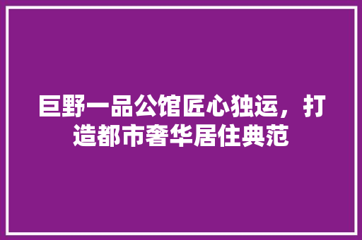 巨野一品公馆匠心独运，打造都市奢华居住典范