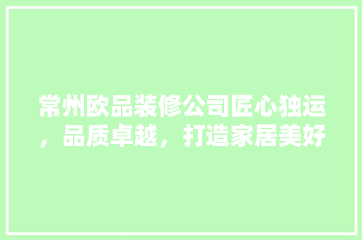 常州欧品装修公司匠心独运，品质卓越，打造家居美好未来
