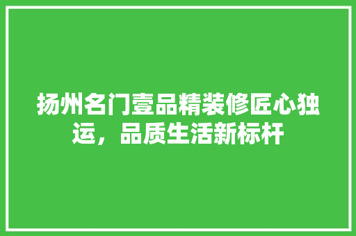 扬州名门壹品精装修匠心独运，品质生活新标杆