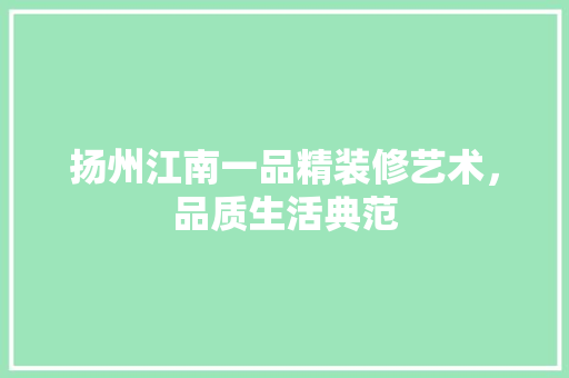 扬州江南一品精装修艺术，品质生活典范