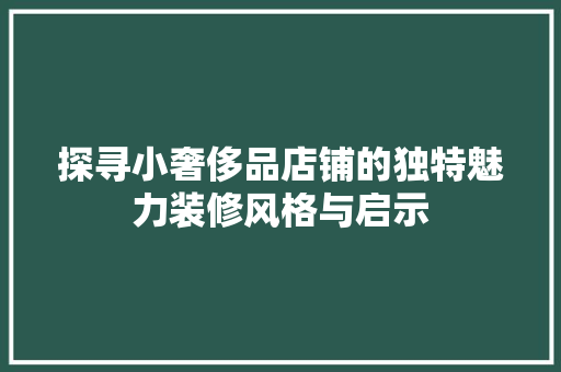 探寻小奢侈品店铺的独特魅力装修风格与启示