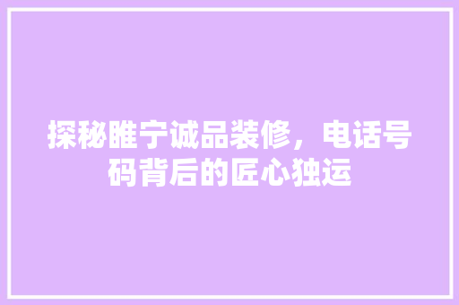 探秘睢宁诚品装修，电话号码背后的匠心独运 材料设备