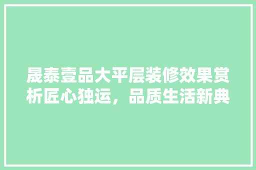 晟泰壹品大平层装修效果赏析匠心独运，品质生活新典范