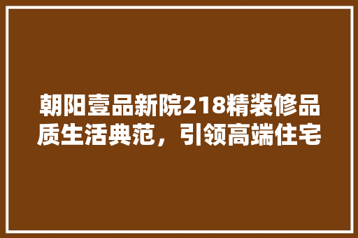 朝阳壹品新院218精装修品质生活典范，引领高端住宅新潮流