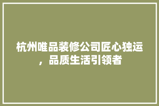 杭州唯品装修公司匠心独运，品质生活引领者