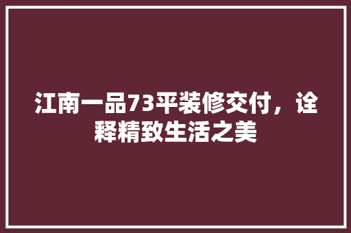 江南一品73平装修交付，诠释精致生活之美