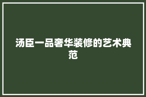 汤臣一品奢华装修的艺术典范