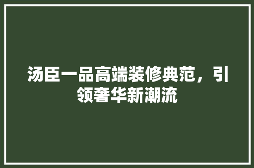 汤臣一品高端装修典范，引领奢华新潮流