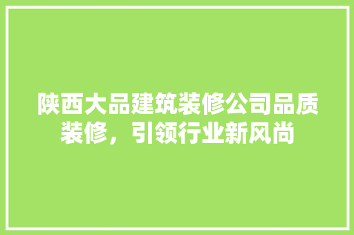 陕西大品建筑装修公司品质装修，引领行业新风尚