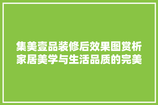 集美壹品装修后效果图赏析家居美学与生活品质的完美融合