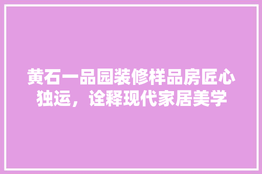 黄石一品园装修样品房匠心独运，诠释现代家居美学 住宅建筑设计