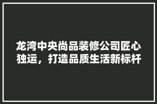 龙湾中央尚品装修公司匠心独运，打造品质生活新标杆