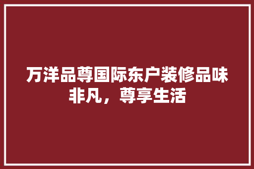 万洋品尊国际东户装修品味非凡，尊享生活