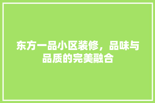 东方一品小区装修，品味与品质的完美融合