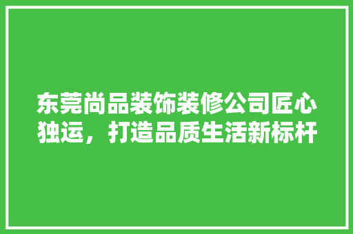 东莞尚品装饰装修公司匠心独运，打造品质生活新标杆