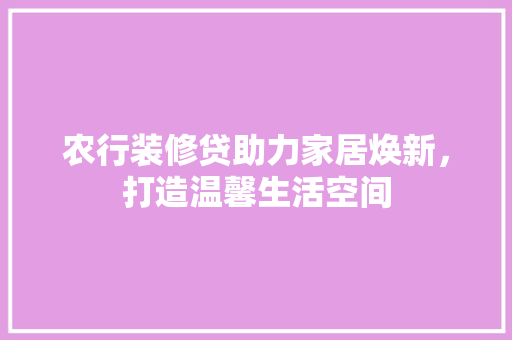 农行装修贷助力家居焕新，打造温馨生活空间