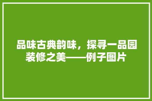 品味古典韵味，探寻一品园装修之美——例子图片