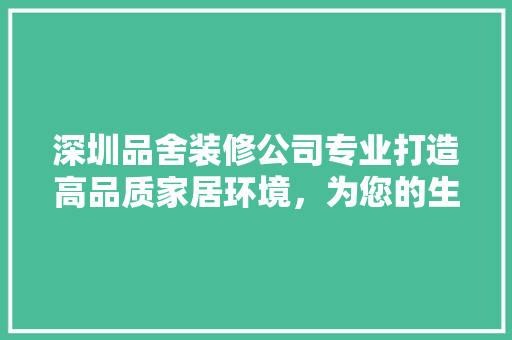 深圳品舍装修公司专业打造高品质家居环境，为您的生活添彩