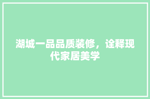湖城一品品质装修，诠释现代家居美学
