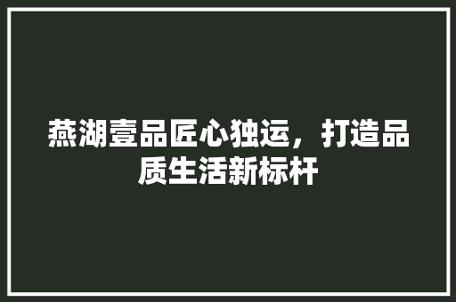 燕湖壹品匠心独运，打造品质生活新标杆