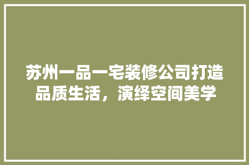 苏州一品一宅装修公司打造品质生活，演绎空间美学
