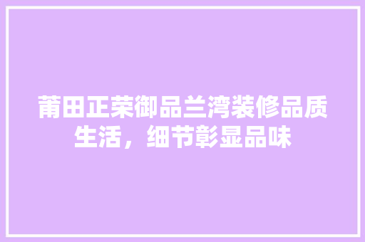 莆田正荣御品兰湾装修品质生活，细节彰显品味
