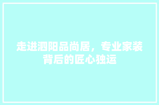走进泗阳品尚居，专业家装背后的匠心独运